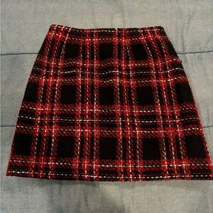 LOFT Red and Black Plaid Mini Skirt